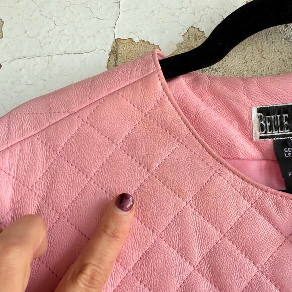Vtg Leather Jacket Pink Quilted Collarless Womens XL 90s Barbiecore Coquette - Picture 7 of 10